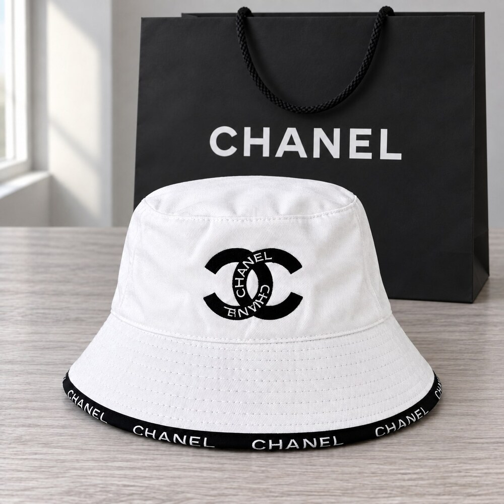 CHANEL White CC Cotton Bucket Hat